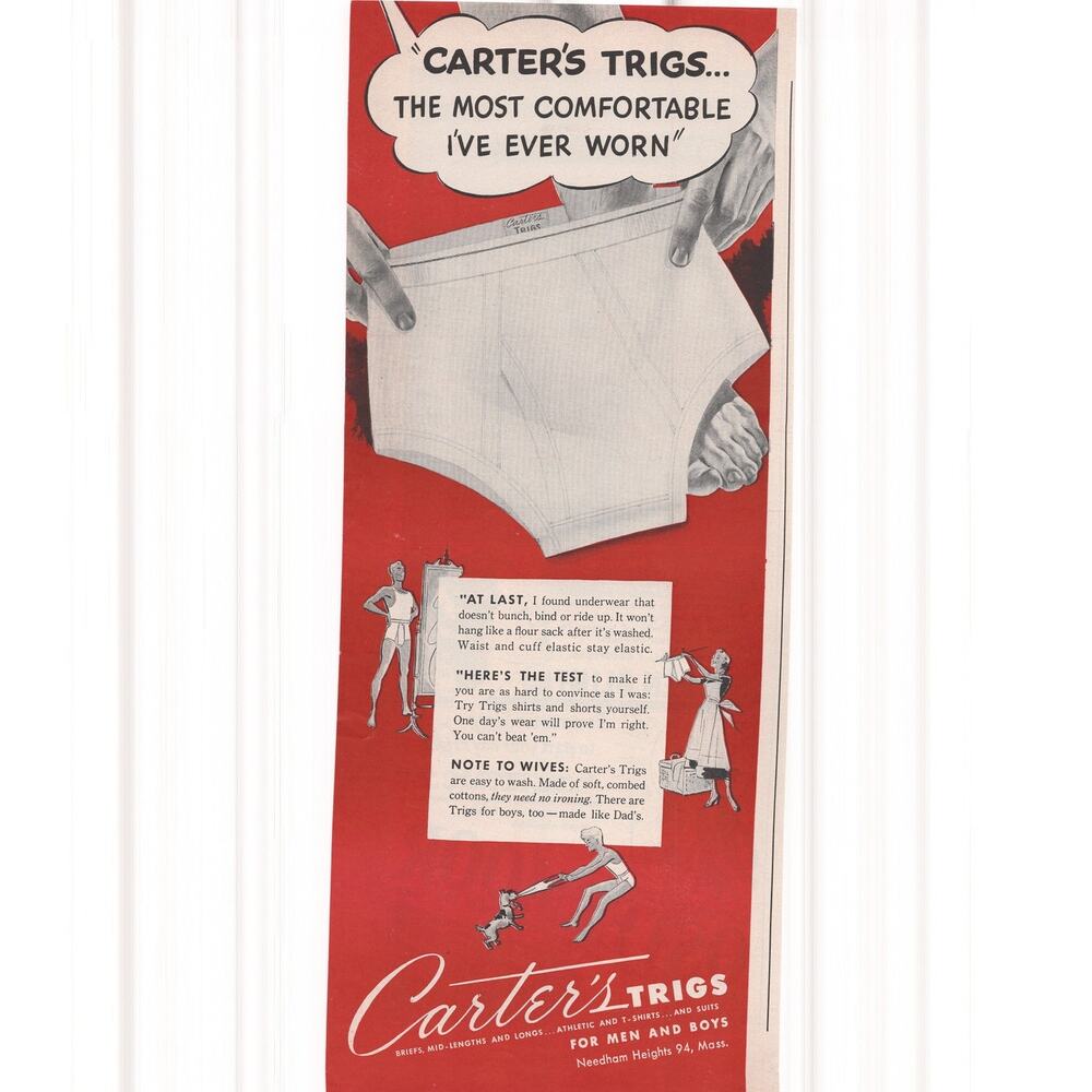 Carters Trig Mens Underwear Advertisement 1950s Vintage Fashion Tightie Whitie